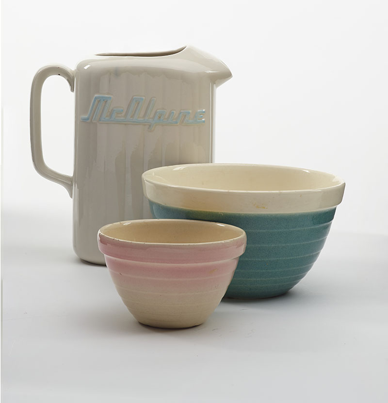 Crown Lynn mixing bowl and McAlpine fridge jug