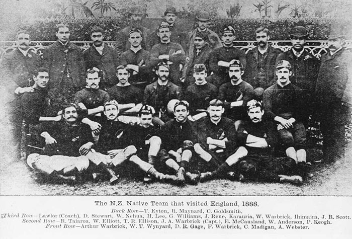 The New Zealand Natives rugby team posing for a team photo