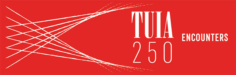 Tuia – Encounters 250 logo on a red background