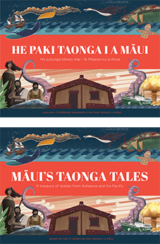 He Paki Taonga i a Māui book covers, both the te reo Māori edition and the English edition.